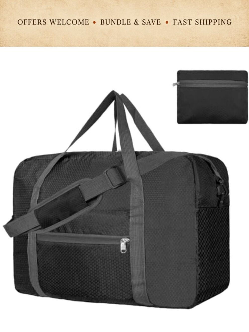 Foldable 18x14x8 Carry On Travel Duffel Bag 30L with Shoulder Strap